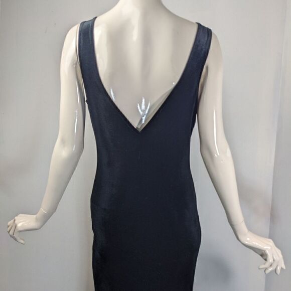 Black velvet dress, 90s prom dress, v neckline, mermaid style, fitted dress, S - Picture 5 of 8